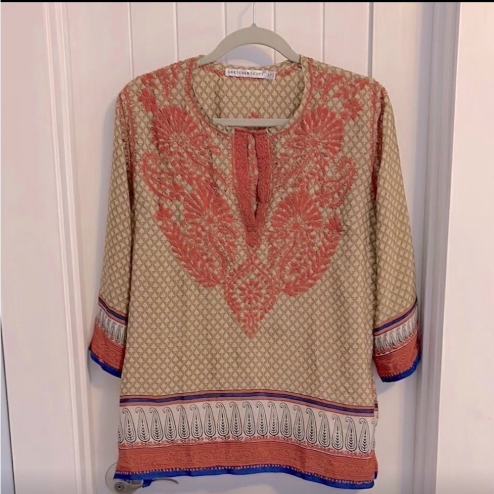 Gretchen Scott Designs Beige and Coral Tunic